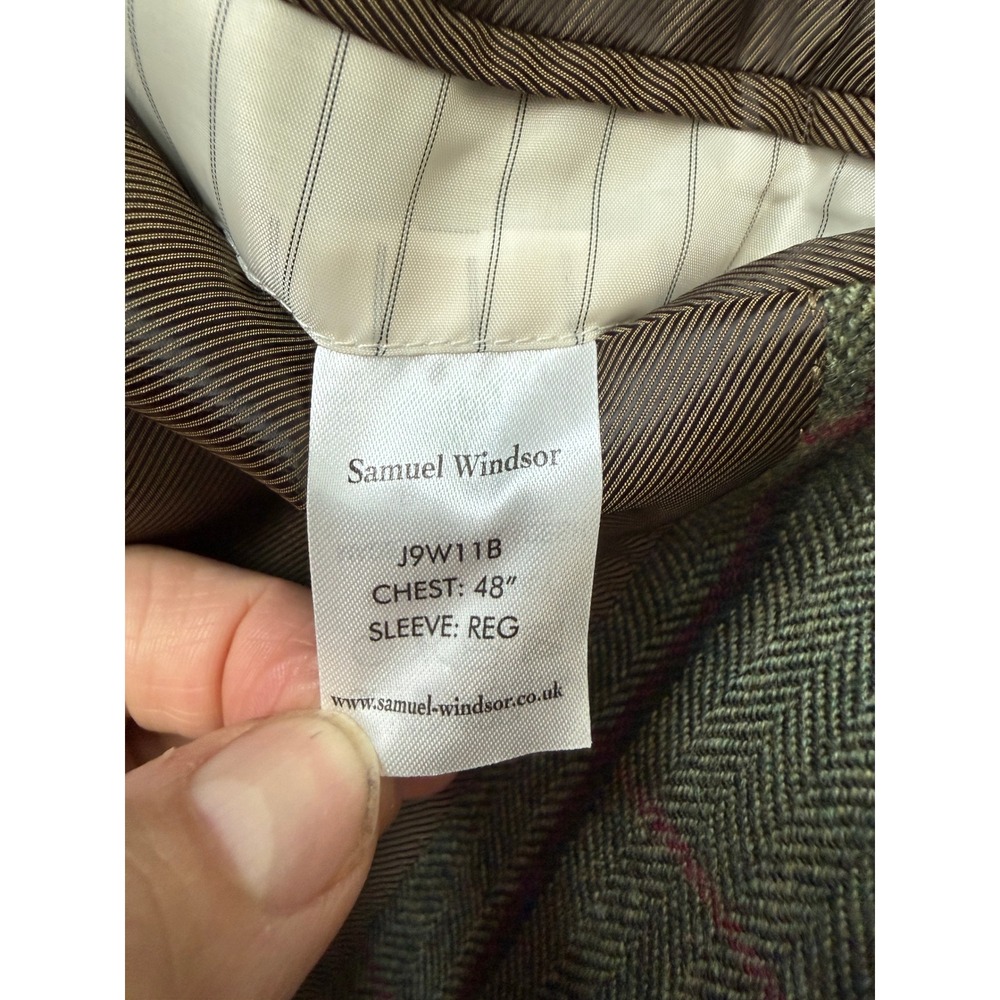 Samuel Windsor Mens 48R Green Herringbone Wool Windowpane Blazer Jacket J9W11B - Picture 6 of 16